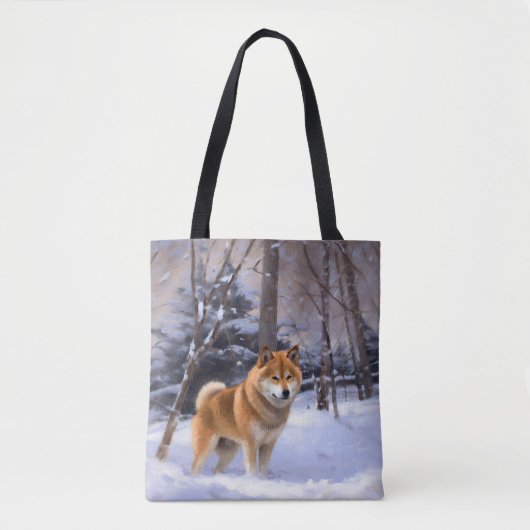 柴犬 雪が降るよ クリスマス トートバッグ (正面)