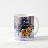 柴犬 雪が降る クリスマス コーヒーマグカップ (正面右)