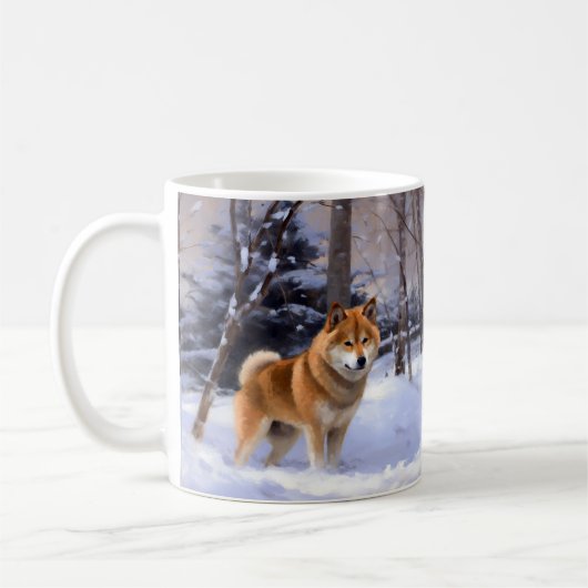 柴犬 雪が降る クリスマス コーヒーマグカップ (左)