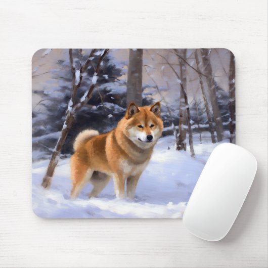 柴犬 雪が降る クリスマス マウスパッド (マウス)