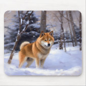 柴犬 雪が降る クリスマス マウスパッド (正面)