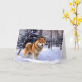 柴犬 雪だね クリスマス カード (黄色い花)