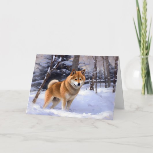 柴犬 雪だね クリスマス カード (正面)
