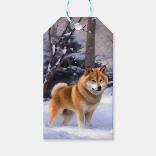 柴犬 雪だね クリスマス ギフトタグ (正面)