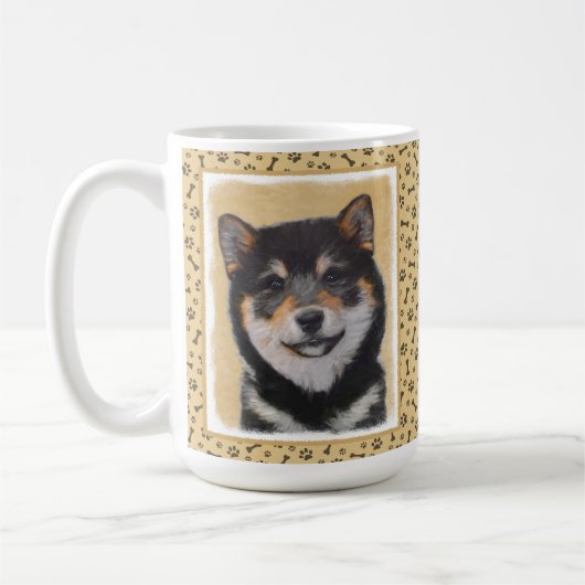 柴犬（黒とタン）絵画ズ – Dog Art コーヒーマグカップ (左)