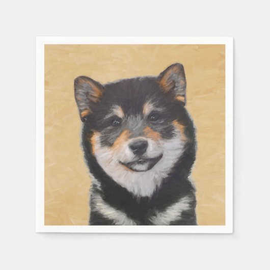 柴犬(黒とタン)絵画ズ – Dog Art スタンダードカクテルナプキン (正面)