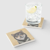 柴犬（黒とタン）絵画ズ – Dog Art ストーンコースター (横)