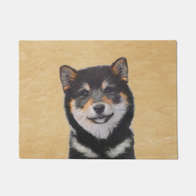 柴犬（黒とタン）絵画ズ – Dog Art ドアマット (正面)