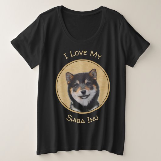 柴犬(黒とタン)絵画ズ – Dog Art プラスサイズTシャツ (デザイン正面)