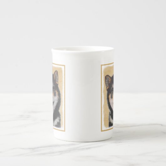 柴犬(黒とタン)絵画ズ – Dog Art ボーンチャイナマグカップ (正面)
