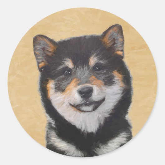 柴犬(黒とタン)絵画ズ – Dog Art ラウンドシール (正面)