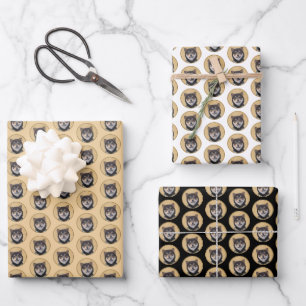 柴犬(黒とタン)絵画ズ – Dog Art ラッピングペーパーシート