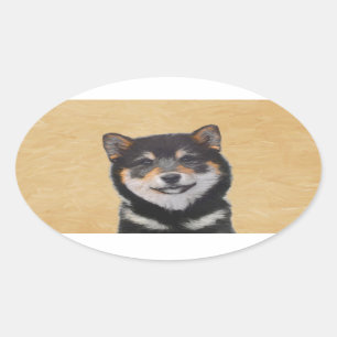 柴犬(黒とタン)絵画ズ – Dog Art 楕円形シール