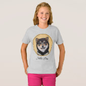 柴犬(黒とタン)絵画ズ – Dog Art Tシャツ (正面フル)
