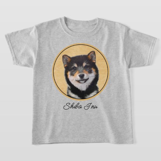柴犬(黒とタン)絵画ズ – Dog Art Tシャツ (レイダウン)
