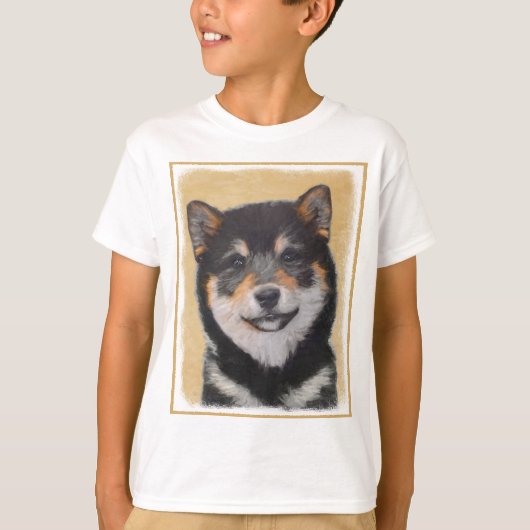 柴犬(黒とタン)絵画ズ – Dog Art Tシャツ (正面)