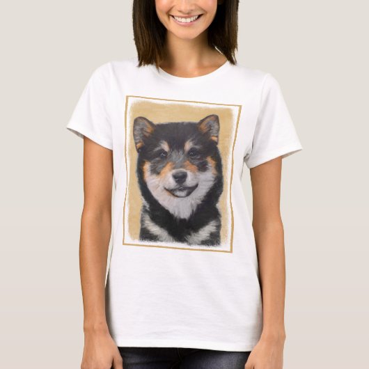 柴犬(黒とタン)絵画ズ – Dog Art Tシャツ (正面)