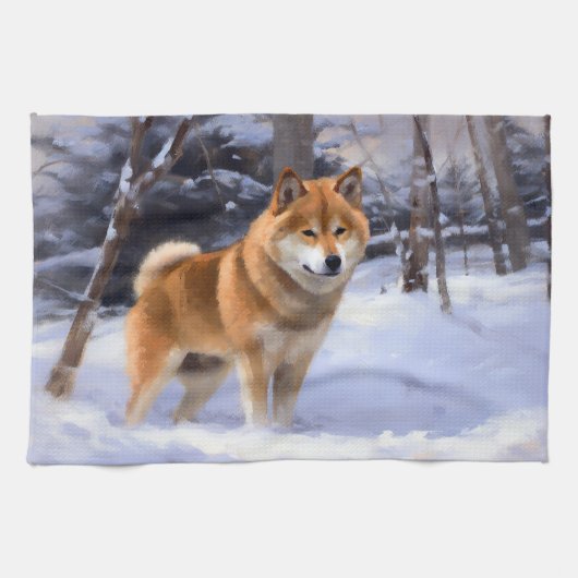 柴犬 Let It Snow クリスマス キッチンタオル (横)