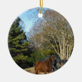 柵に馬の茶色を付ける セラミックオーナメント (正面)