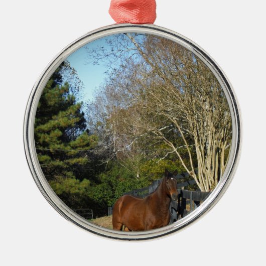 柵に馬の茶色を付ける メタルオーナメント (正面)