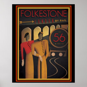 柵のアールデコポスター16 x 20によるFolkestoneロンドン ポスター