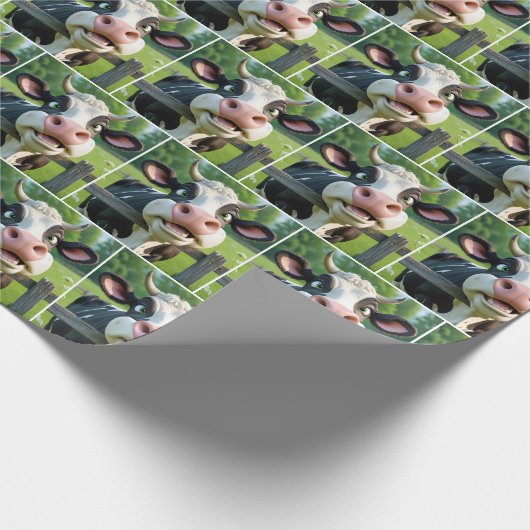 柵の上を覗いている漫画の牛 ラッピングペーパー (角)