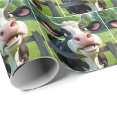 柵の上を覗いている漫画の牛 ラッピングペーパー (ロールコーナー)