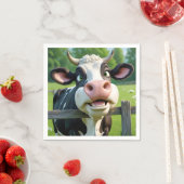 柵の上を覗く漫画の牛 スタンダードカクテルナプキン (インサイチュ)