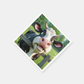 柵の上を覗く漫画の牛 スタンダードカクテルナプキン (角)