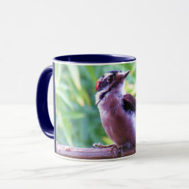 柵の若いオスの綿毛のようなキツツキ マグカップ