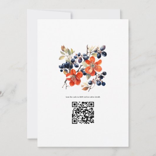 柿とネイビーの花束のウェディング 招待状 (裏面)