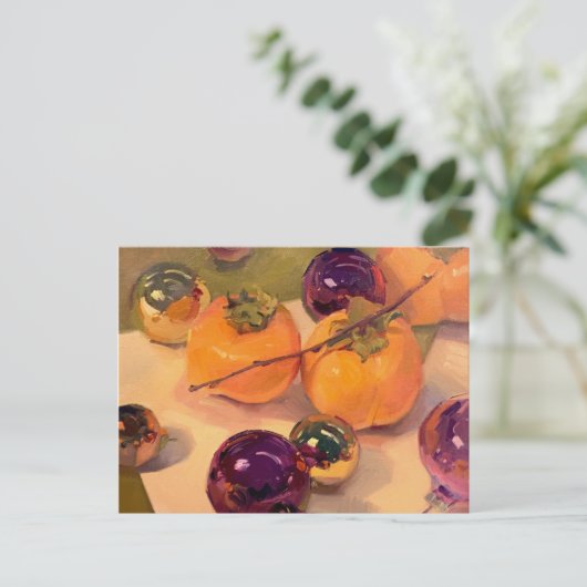 「柿と紫のオーナメント」アートポストカード ポストカード (スタンド正面)