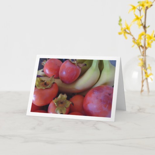 柿の実とバナナ カード (黄色い花)