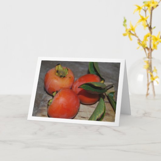 柿の実の肖像 カード (黄色い花)