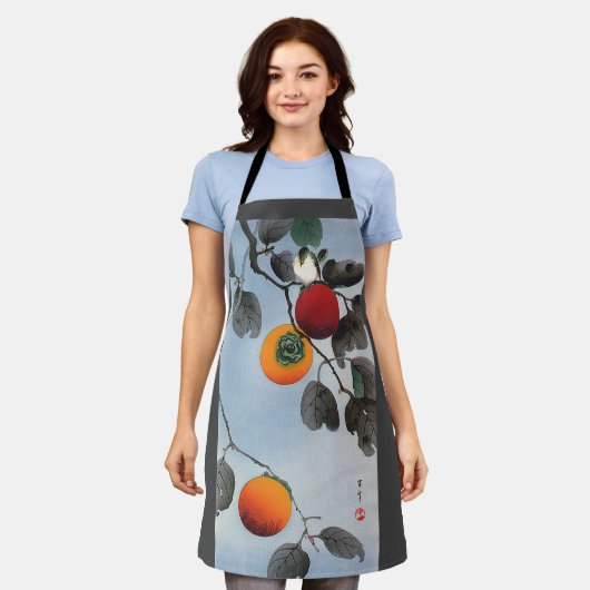 柿の木の上の鳥、渡辺聖亭 エプロン (着用した状態)