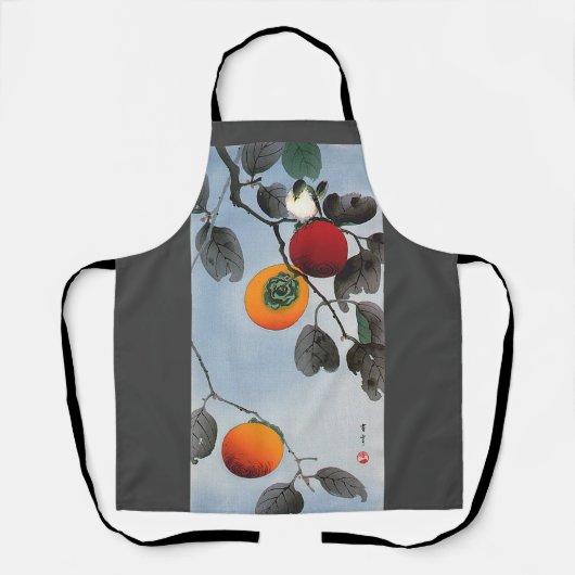 柿の木の上の鳥、渡辺聖亭 エプロン (正面)
