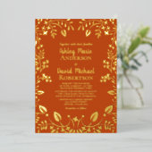 柿オレン実在ジゴールドフォイルフローラ結婚ズ 箔招待状 (立ち正面)