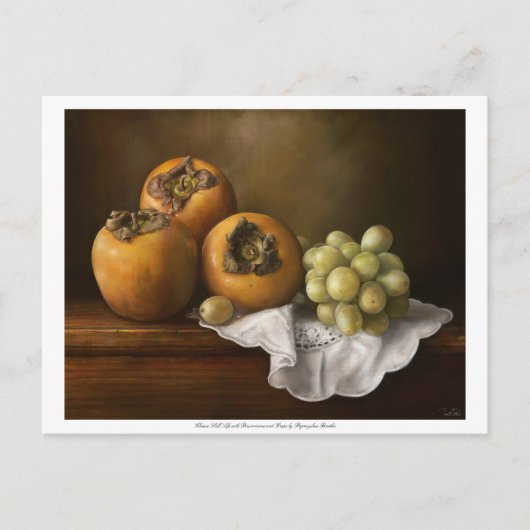 柿クラシックと葡萄の茎を持つ静物生活 ポストカード (正面)