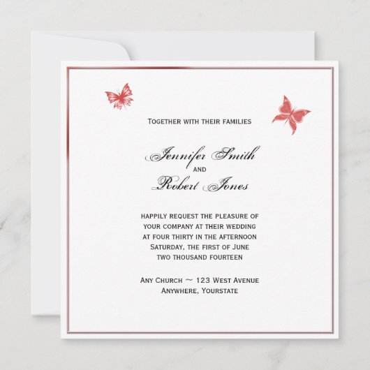 柿バラ蝶ハート結婚式招待状 招待状 (裏面)