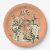 柿 オレンジ 白 緑 金 シャワー ペーパープレート (正面)