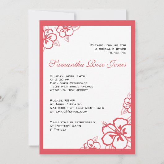 柿&ホワイトハイビスカスフラワーズブライダルシャワー 招待状 (正面)