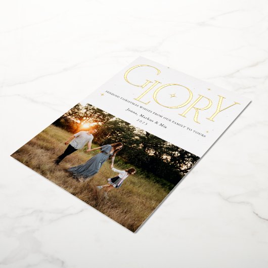 栄光の宗教的なクリスマスのデザイン白 箔シーズンカード (回転した状態)