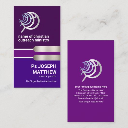 栄光の紫色の層シルバークリスチャン魚 名刺 (正面/裏面)