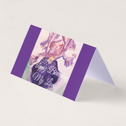 栄光の紫色の水色アイリスラブ誕生日カード (正面)