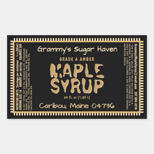 栄養カスタムファクト付きメープルシロップのラベル 長方形シール (正面)