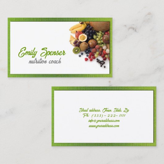 栄養コーチヘルシーライフイエローグリーンリネン 名刺 (正面/裏面)