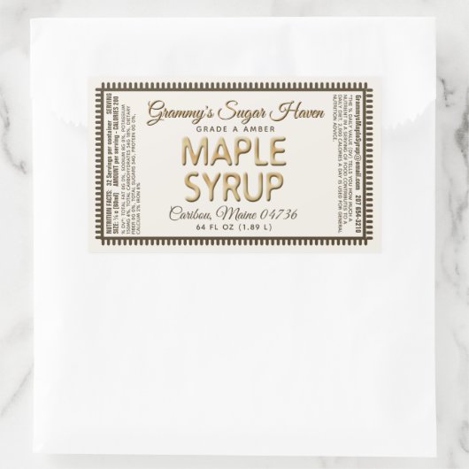 栄養ファクト付きメープルシロップアイボリー 長方形シール (バッグ)