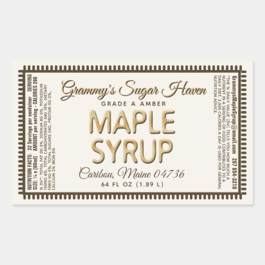 栄養ファクト付きメープルシロップアイボリー 長方形シール (正面)