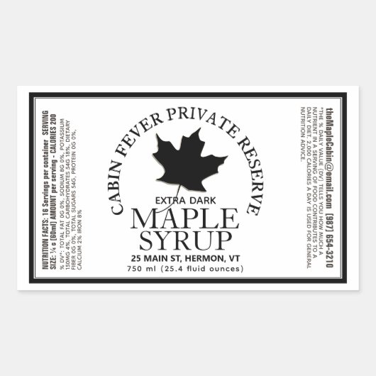 栄養ファクト付き長方形メープルシロップ 長方形シール (正面)
