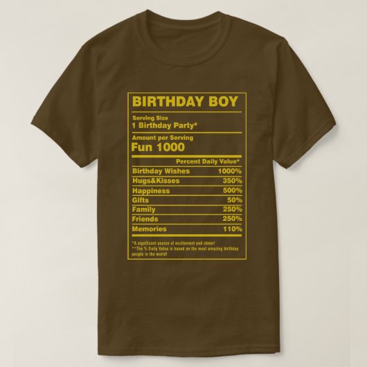 栄養ファクト誕生日少年 Tシャツ (デザイン正面)